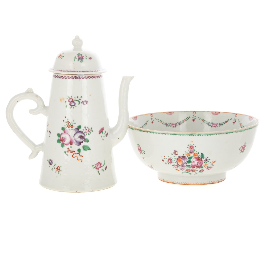 A Chinese Famille Rose Coffee Pot & Punch Bowl (1 of 6)