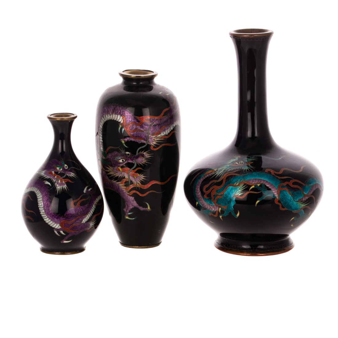 A Trio of Japanese Cloisonne Dragon Vases (1 of 4)