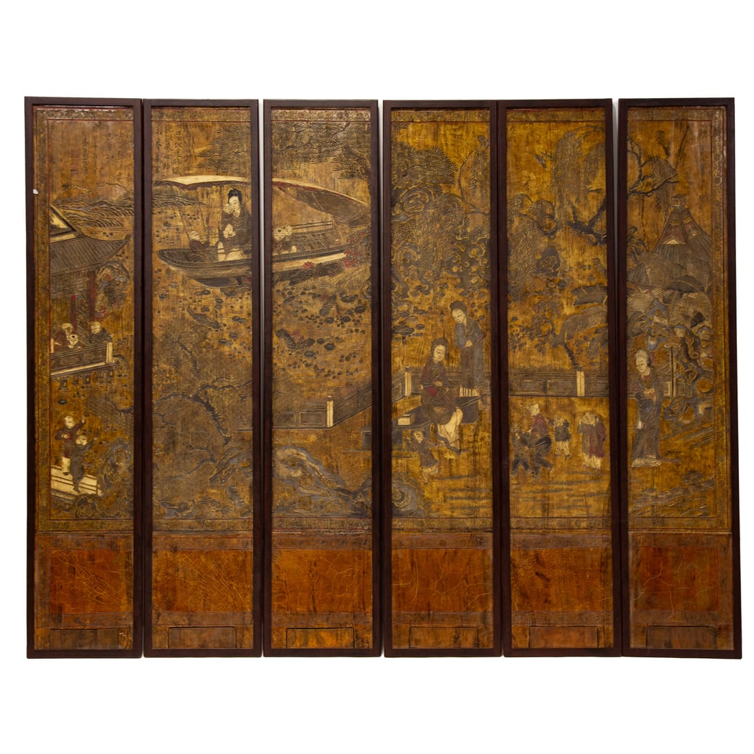 A Chinese Six-Panel Wooden Screen (1 of 5)