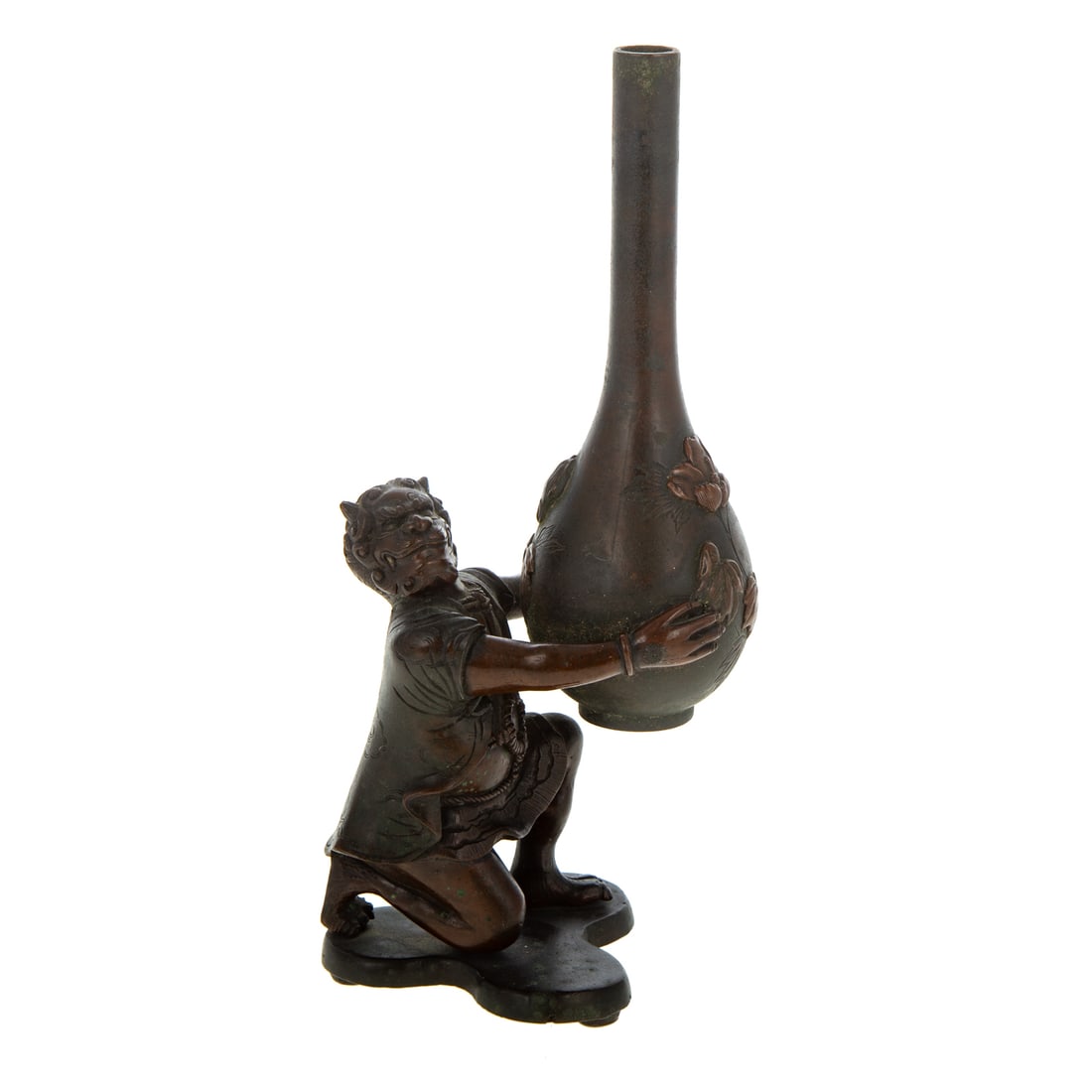 A Japanese Oni Figural Bronze & Mixed Metal Vase (1 of 2)