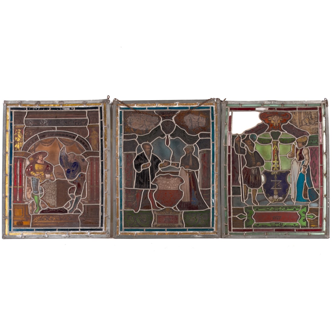 Three Renaissance Style Enameled Lead Glass Panels (1 of 4)