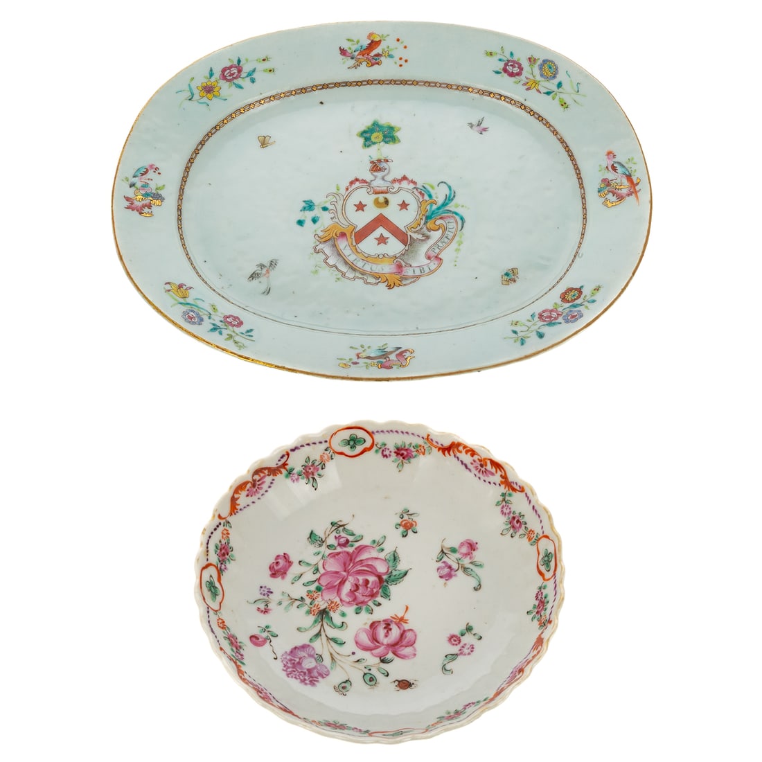 A Chinese Export Armorial Platter & Famille Rose Dish (1 of 4)