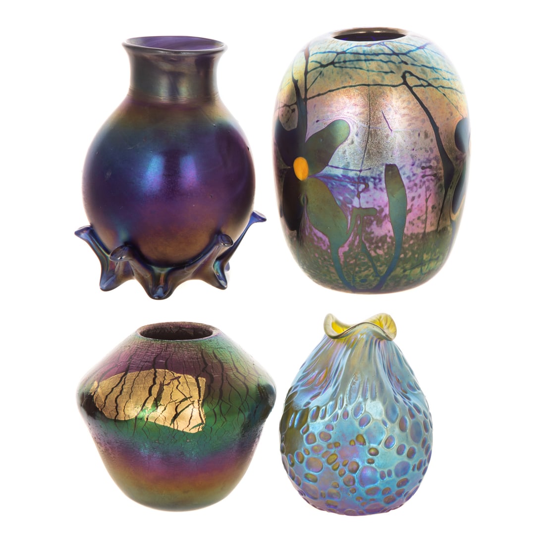 Four Art Glass Iridescent Vases (1 of 3)