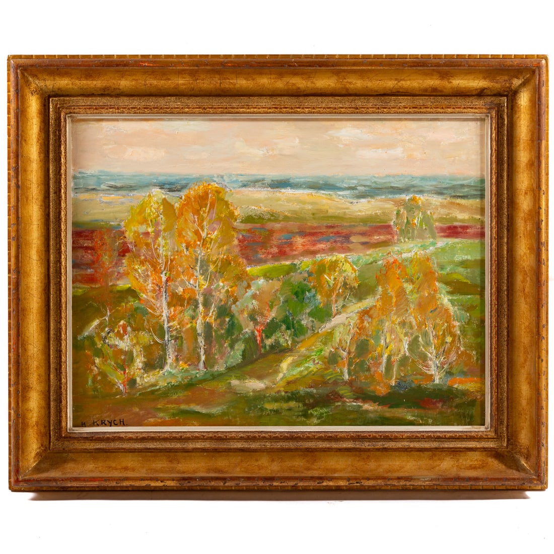 Henryk Krych. "Brzozy," oil: (Polish, 1905-1980) Oil on canvas, signed ll, titled on verso, 24 x 32 in., framed size: 33 x 41 in.