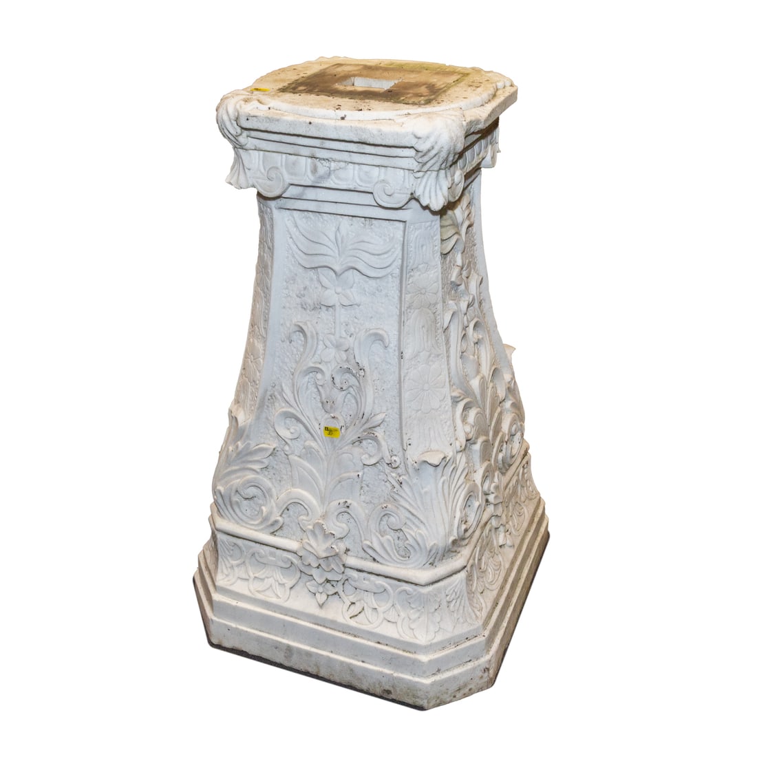 Victorian Carved Marble Base: Carved floral tapered base, 35 in. H, 20 in. Sq.