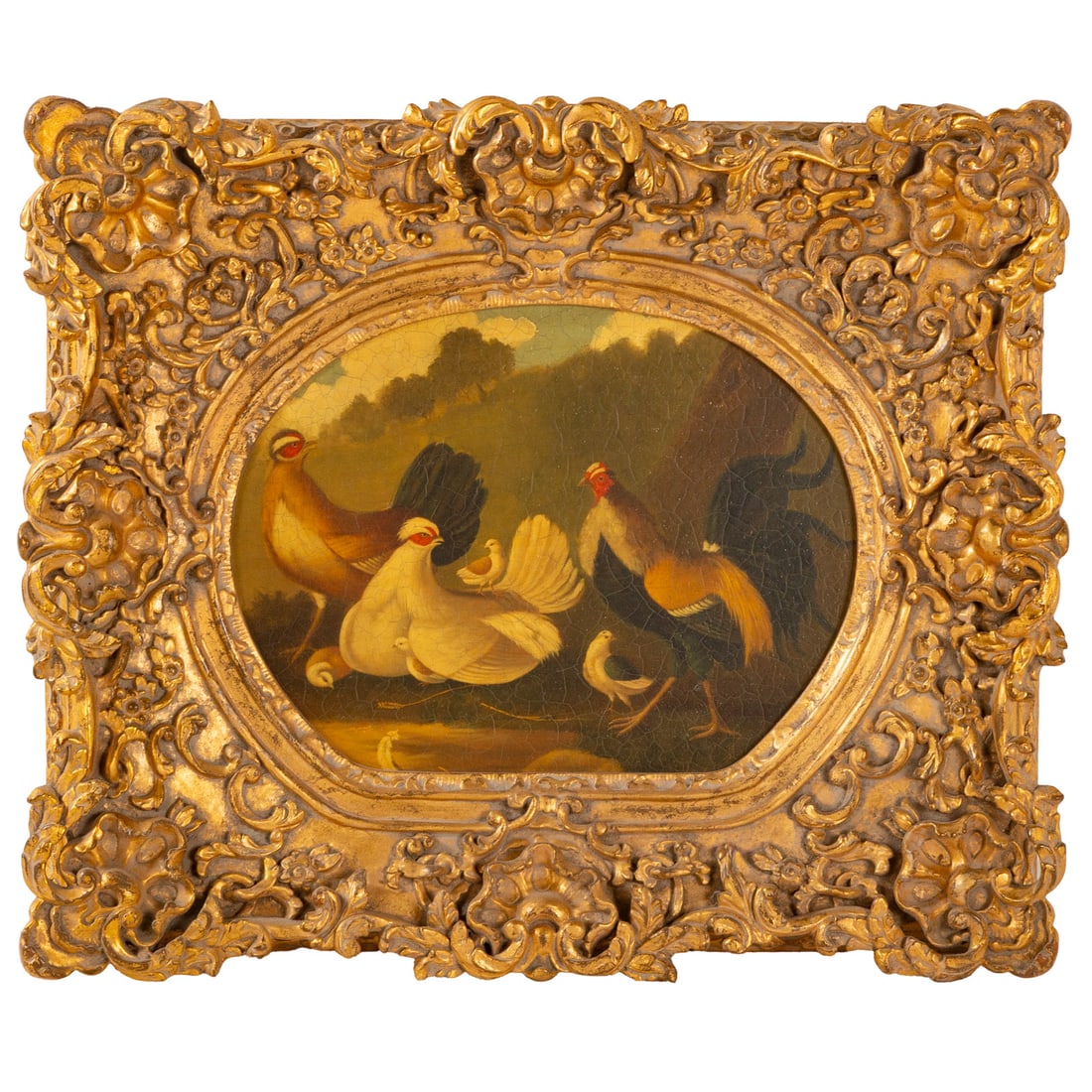 Joseph R. Corish. "Clearing by Late Afternoon," oil: (20th Century) Oil on panel, unsigned, oval sight size: 11 1/2 x 15 1/4 in., framed size: 21 1/4 x 25 1/4 in.