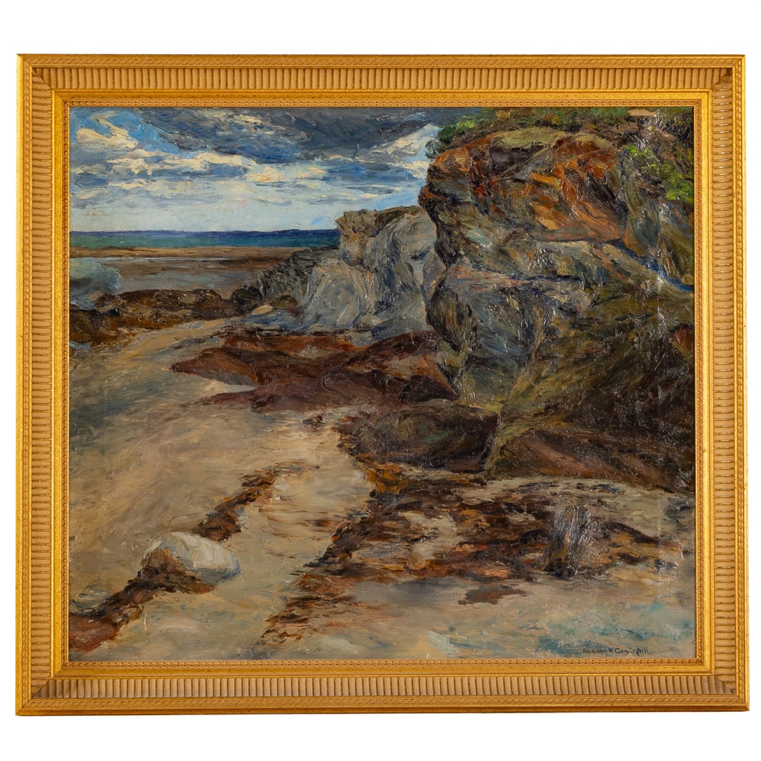Eleanor R. Craighill. Rocky Coastline, oil: (American, 1896-1988) Oil on canvas, signed lr, sight size: 22 1/2 x 25 1/2 in., framed size: 26 1/2 x 29 1/2 in.