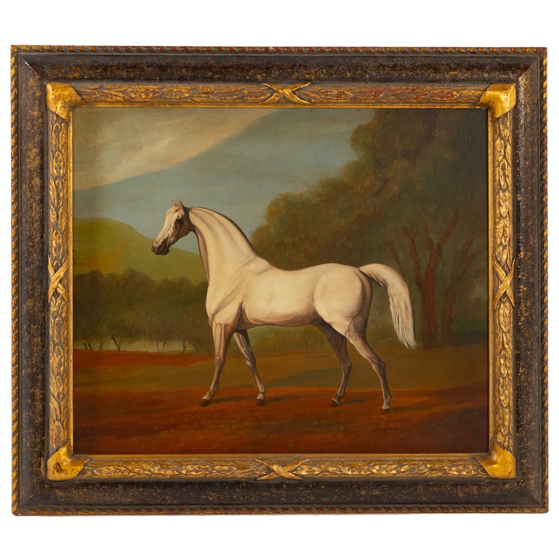 After George Stubbs. "Mambrino," oil: (20th century) Oil on panel, monogrammed lr, sight size: 19 1/2 x 23 1/4 in., framed size: 26 1/2 x 30 1/4 in.