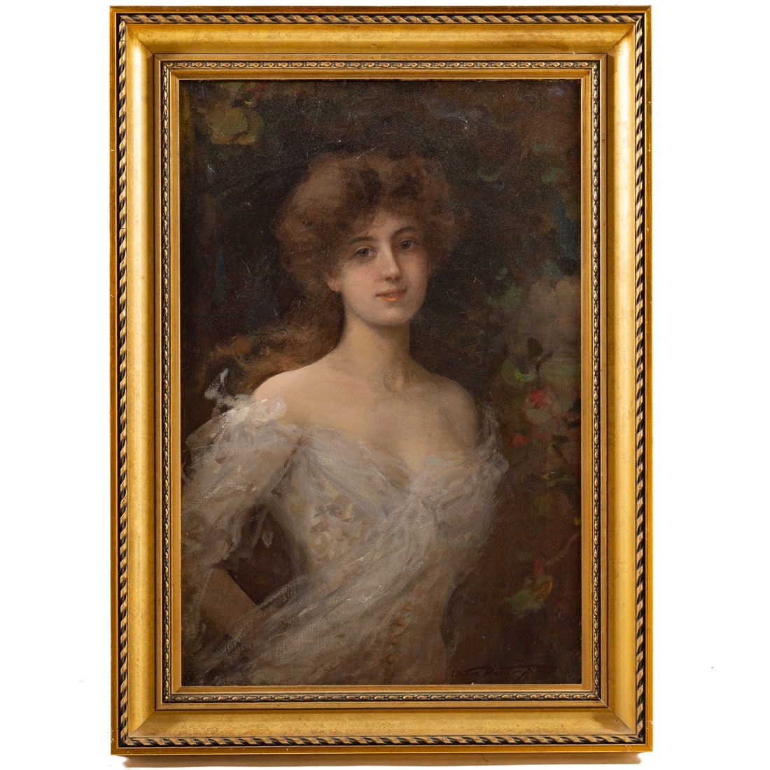 Walter Partengs. Portrait of a Lady, oil: Circa 1900. Oil on canvas, signed and dated '96, 30 x 20 in., framed size: 36 1/4 x 26 1/4 in.