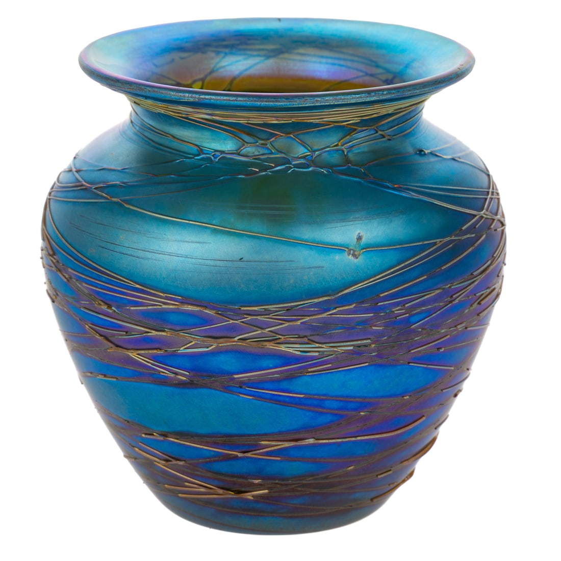 Durand Threaded Blue Favrile Glass Vase (1 of 3)