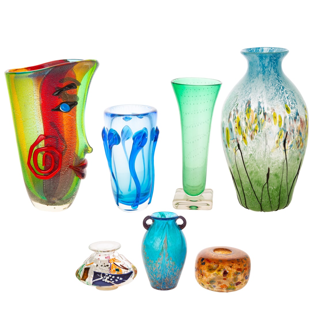 Seven Modern Varicolored Studio Glass Vases (1 of 9)