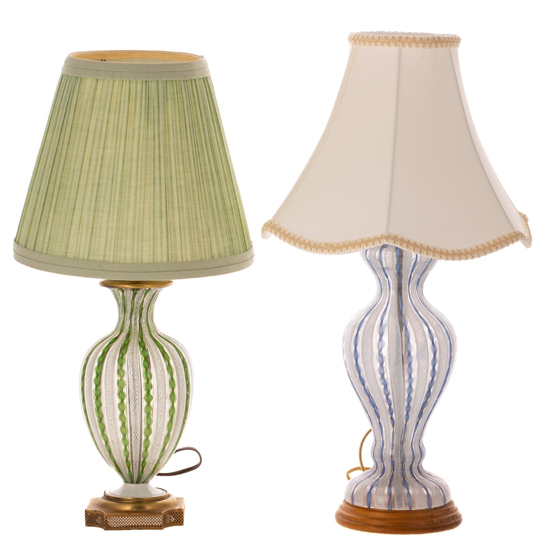 Two Venetian Blown Latticino Glass Table Lamps (1 of 3)