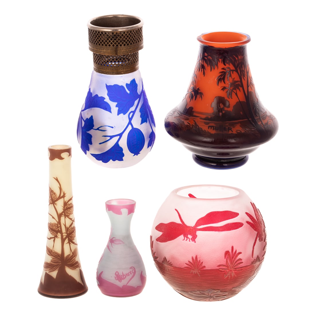 Five Cameo Glass Cabinet Vases (1 of 5)