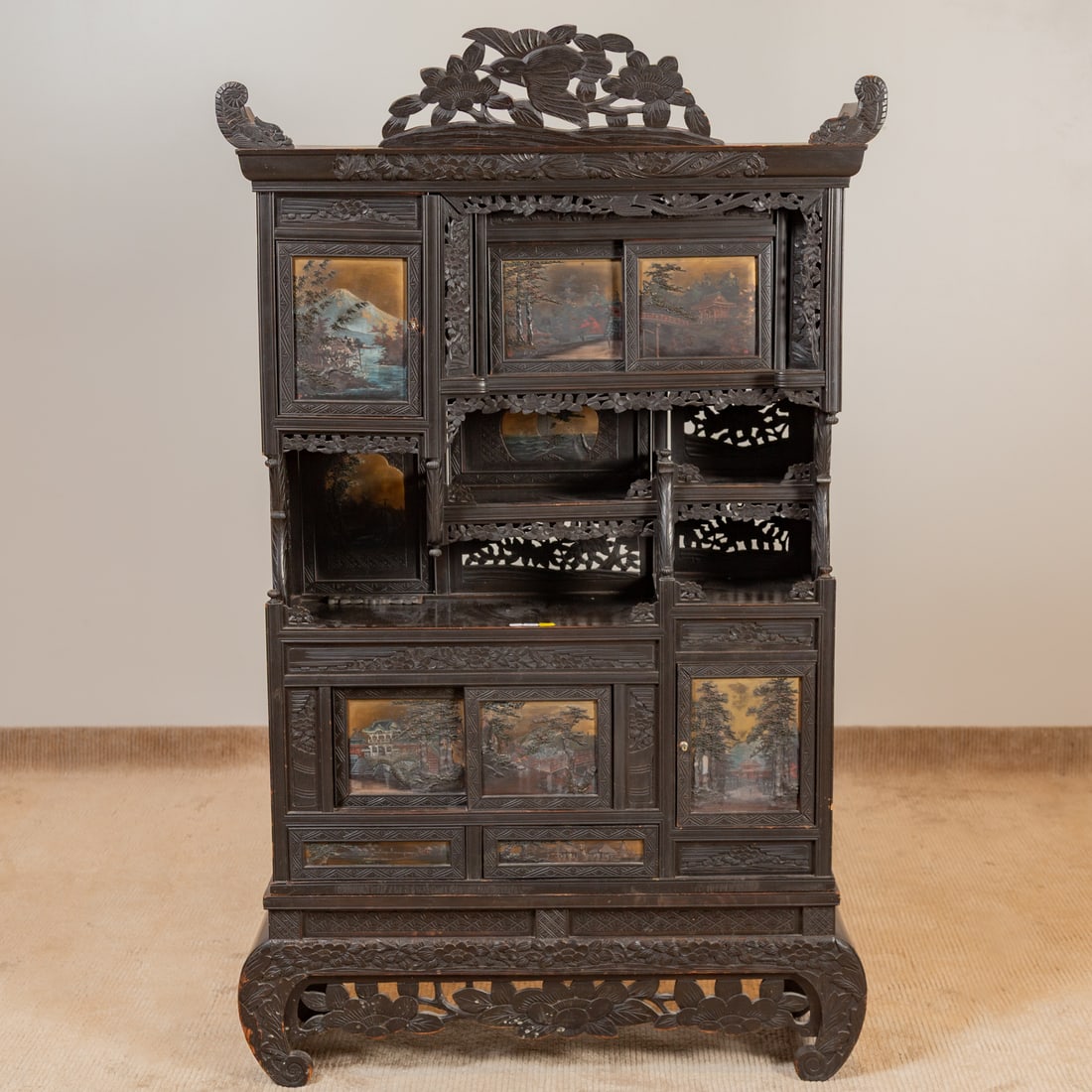 Chinese Carved Hardwood Cabinet on Stand (1 of 8)