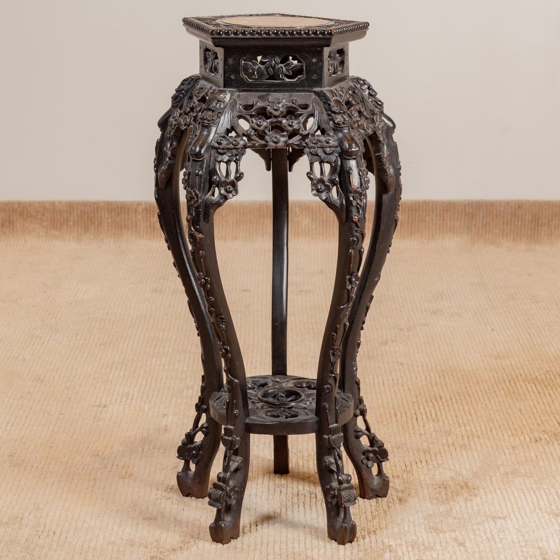Chinese Marble Top Hardwood Tabouret (1 of 4)