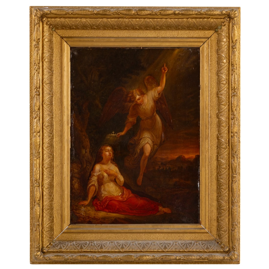 Artist Unknown. Coronation of the Magdalene, oil: (Circa 1900) Oil on canvas, unsigned, 22 1/2 x 16 1/2 in., framed size: 32 x 26 in.