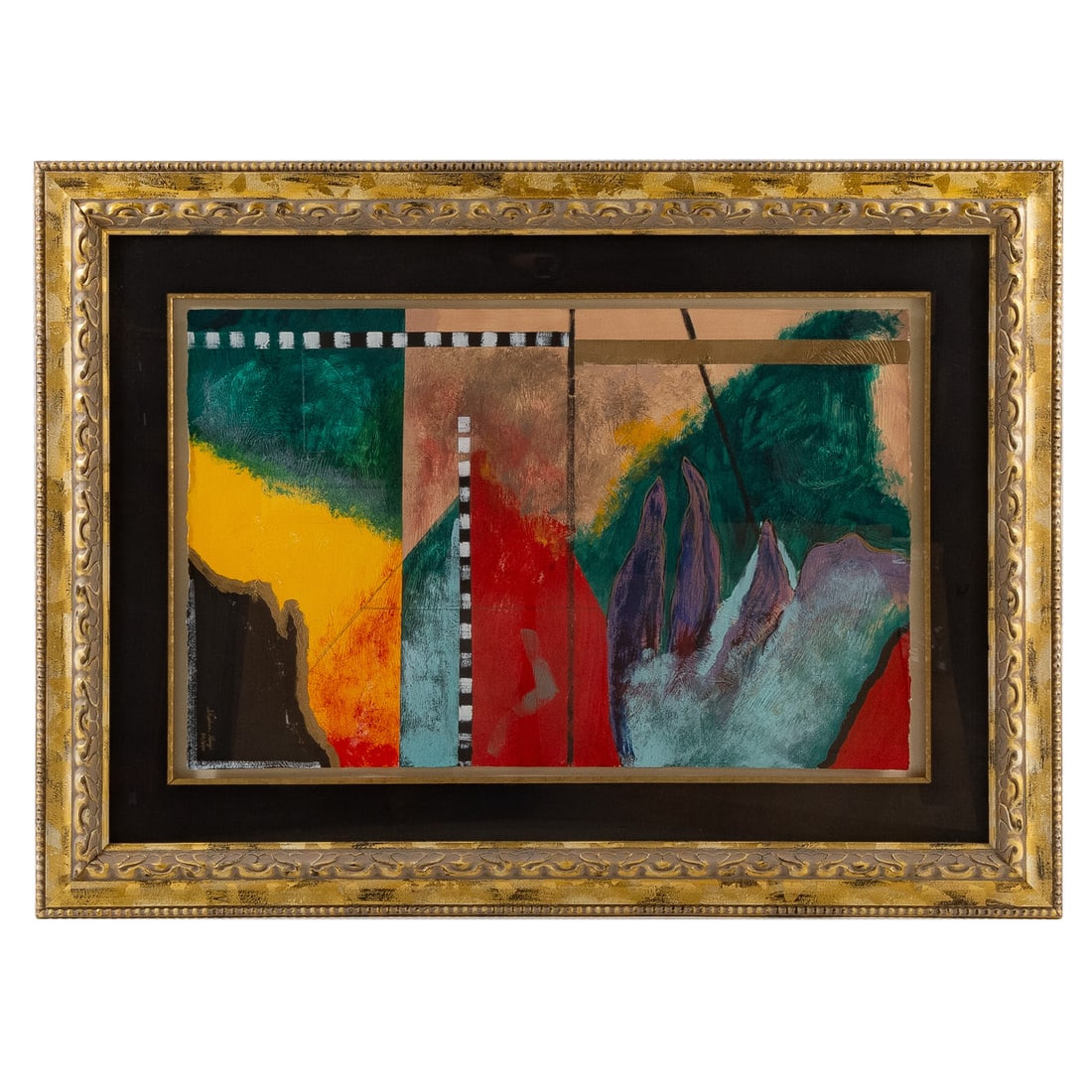 Stephen Karyl. Abstract Composition, block print: (20th century) Woodblock print on paper, ed. 80/950, signed "Stephen Karyl" lr, sheet size: 40 1/2 x 25 1/2 in., framed size: 43 x 57 1/4 in.