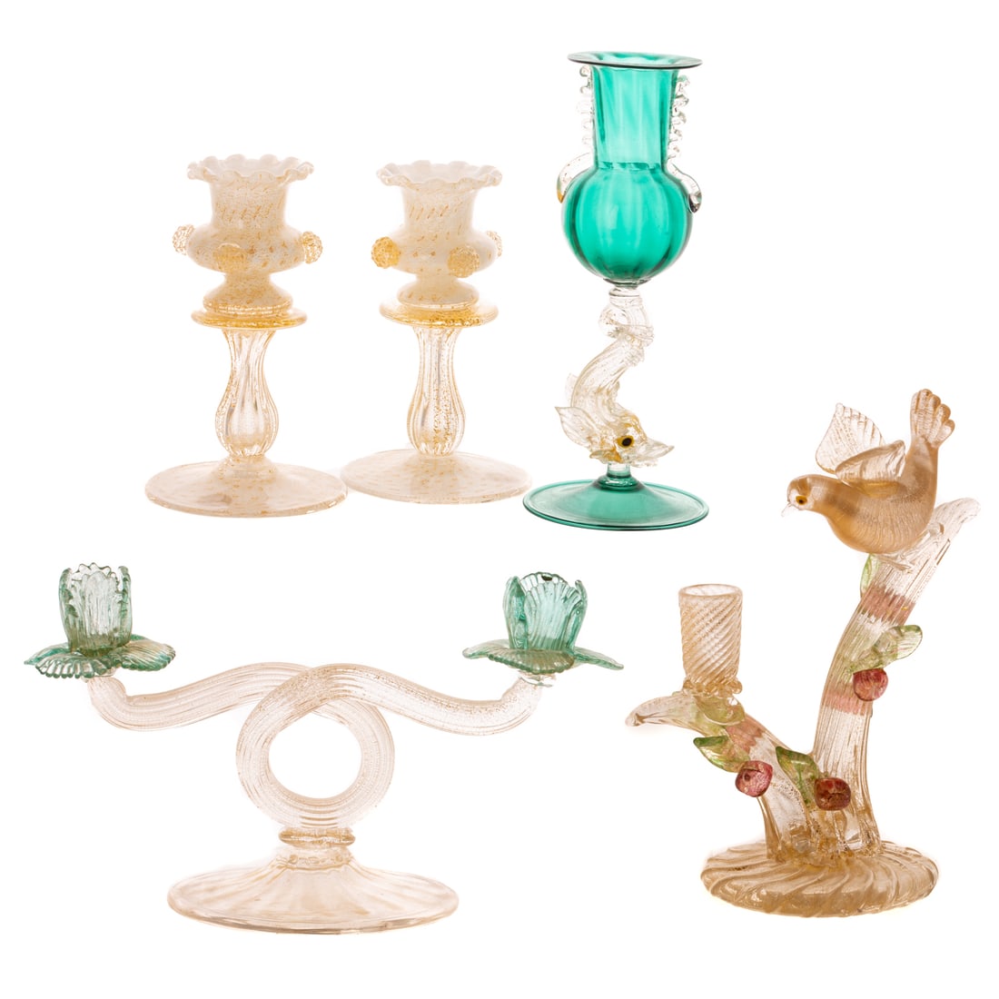 Five Murano Avventurina Blown Glass Articles (1 of 3)