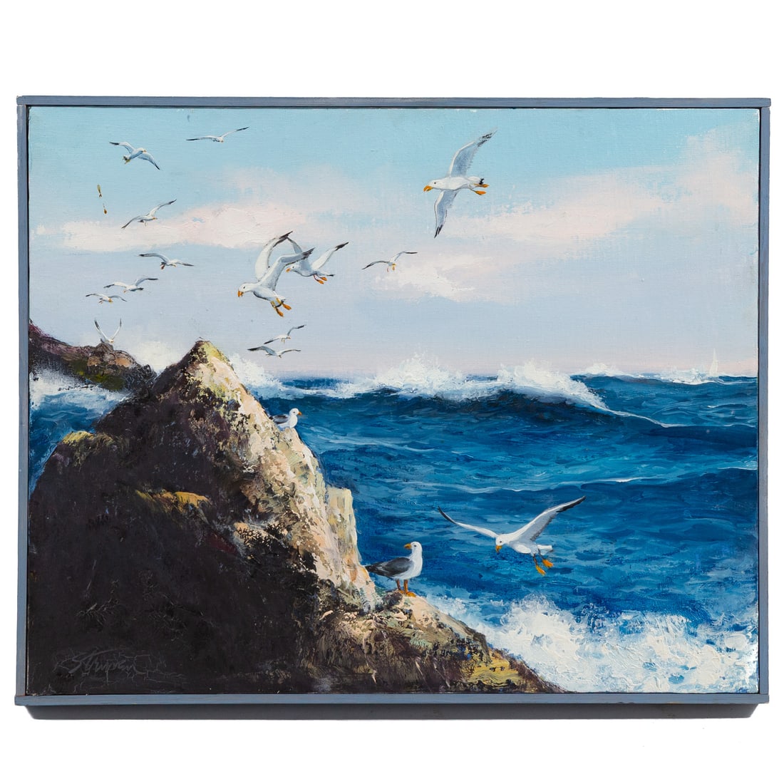 Helen Struven. Flock of Seagulls, oil: (American, 1909-1986) Oil on canvas, signed ll, sight size: 15 x 19 in., framed size: 15 1/2 x 19 1/2 in.