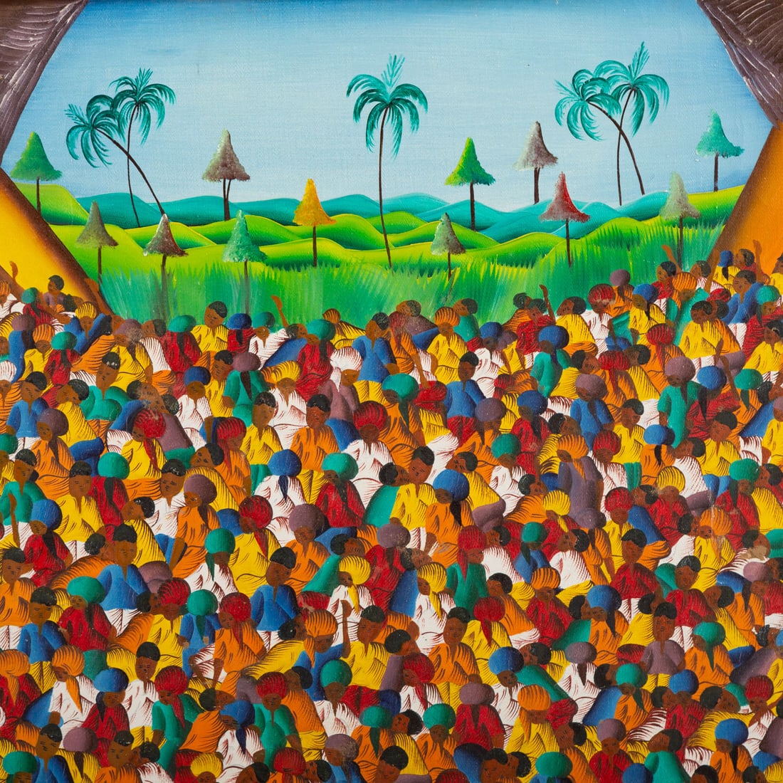 M Faustin. Packed Crowd, oil - 2