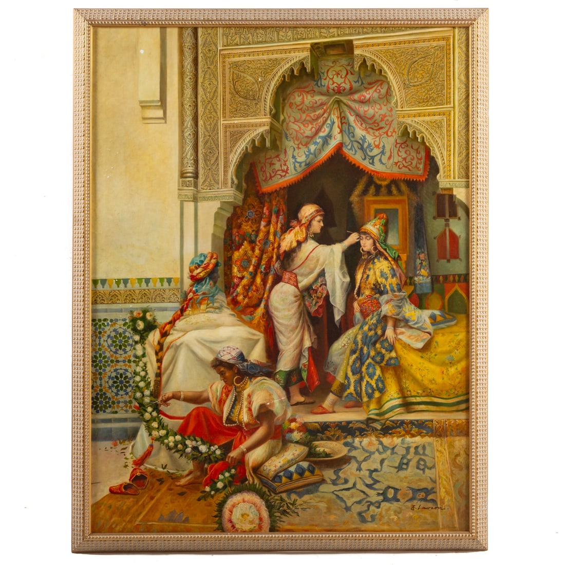G. Lawson. Orientalist Scene, oil: (20th century) Oil on canvas, signed "T. Lawson" lr, 48 x 36 in., framed size: 51 1/2 x 39 1/2 in.