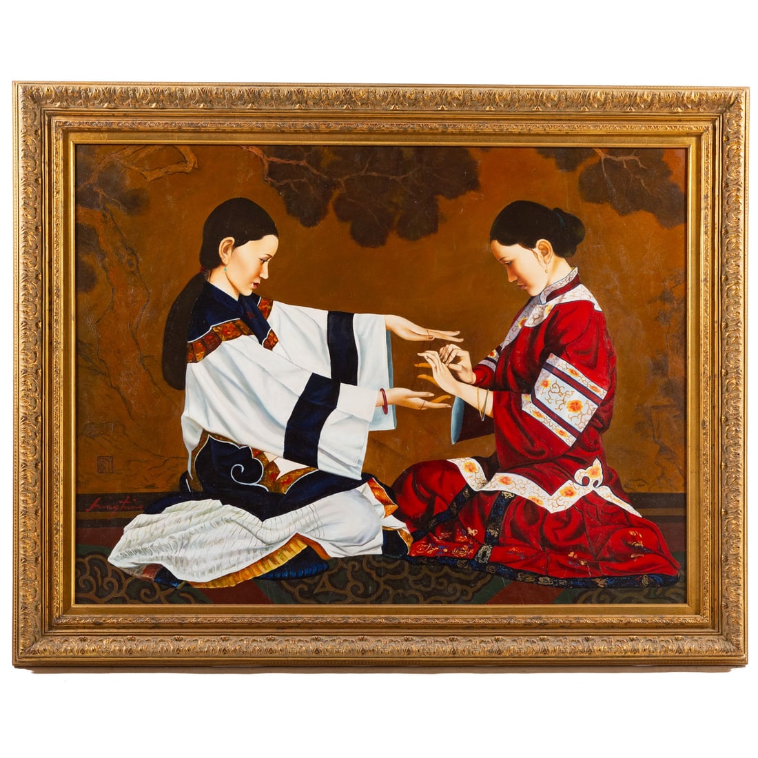 20th Century. Cat's Cradle, oil: (20th century) Oil on canvas, signed illegibly ll, sight size: 36 x48 in., framed size: 44 3/4 x 56 3/4 in.