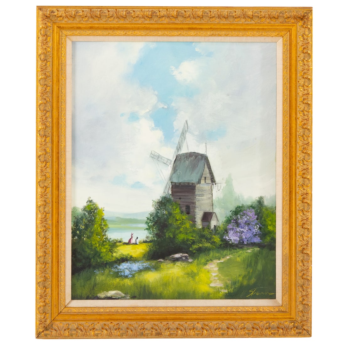 Helen Struven. Landscape with Windmill, oil: (Ameircan, 1909-1986) Oil on canvas, signed lr, sight size: 19 1/2 x 15 1/2 in., framed size: 24 1/2 x 20 3/4 in.