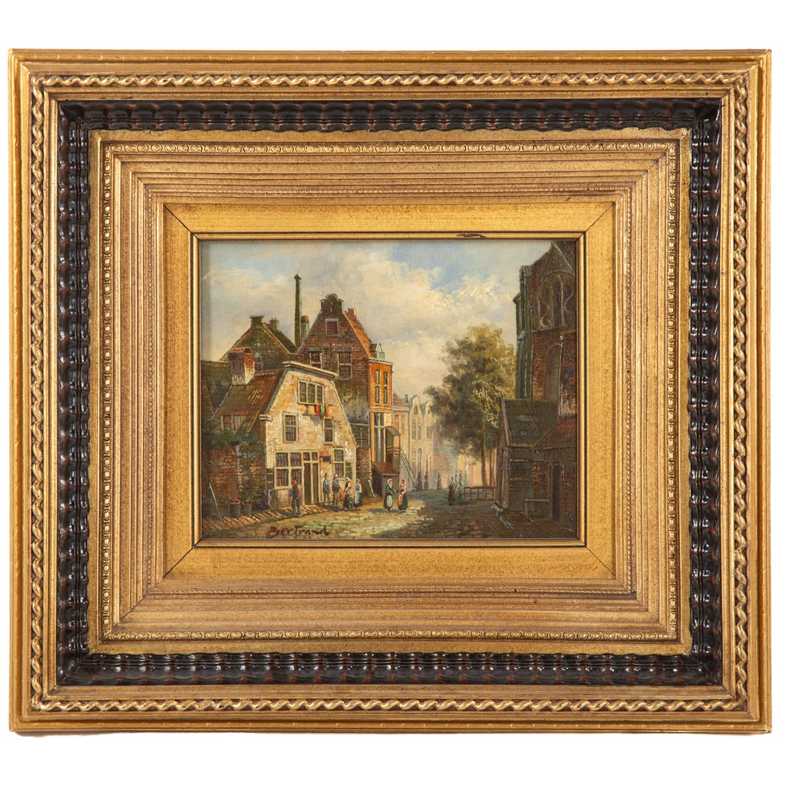 20th Century. "Village Street Scene," oil (1 of 4)