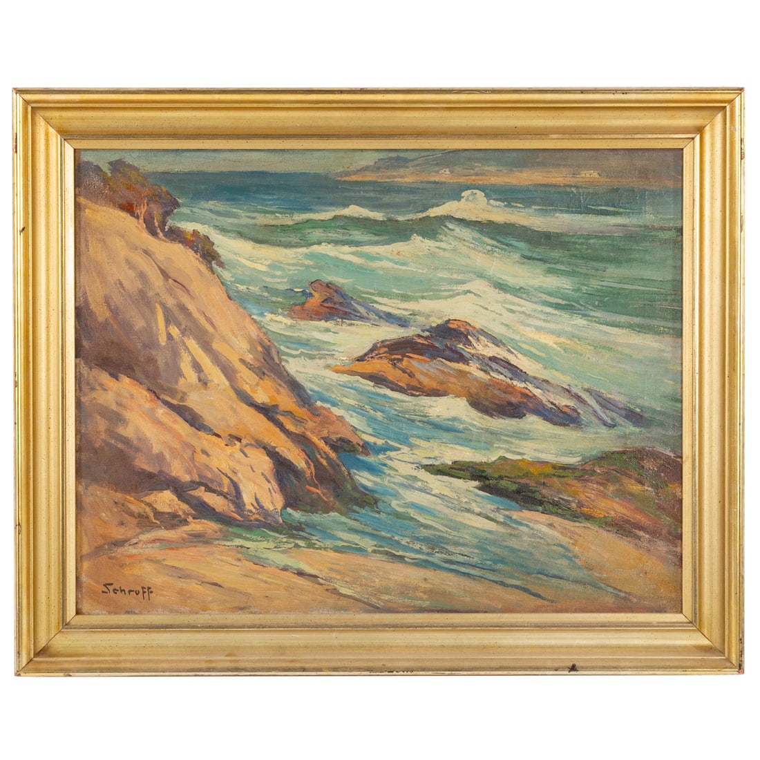 Alfred Hermann Schroff. Whale Cove, Oregon, oil: (American, 1893-1939) Oil on canvas, signed ll, titled on verso, sight size: 19 1/2 x 25 1/2 in., framed size: 24 1/2 x 30 3/4 in.