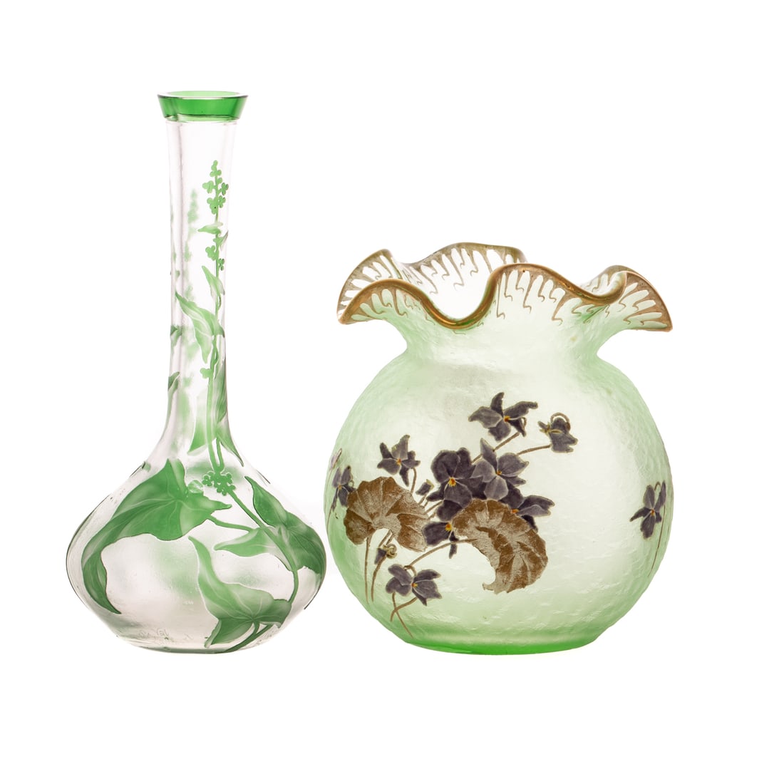 Two Art Nouveau Continental Floral Decorated Vases (1 of 4)