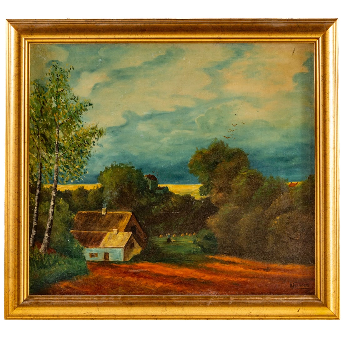 European School. Pastoral Landscape, oil: (20th century) Oil on canvas, signed "R. Francois" lr, sight size: 19 1/4 x 22 in., framed size: 23 1/4 x 26 in.