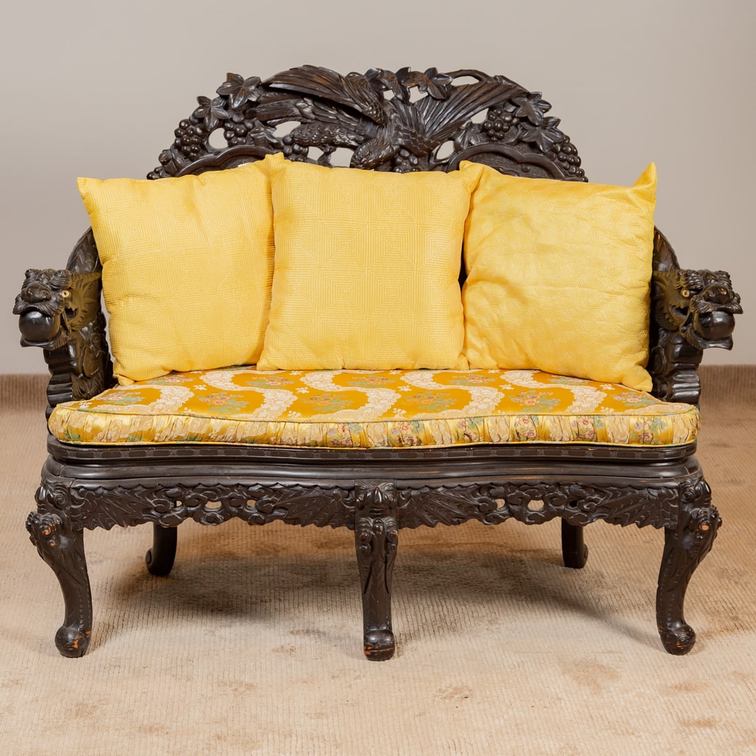 Chinese Elaborately Carved Hardwood Bench (1 of 9)