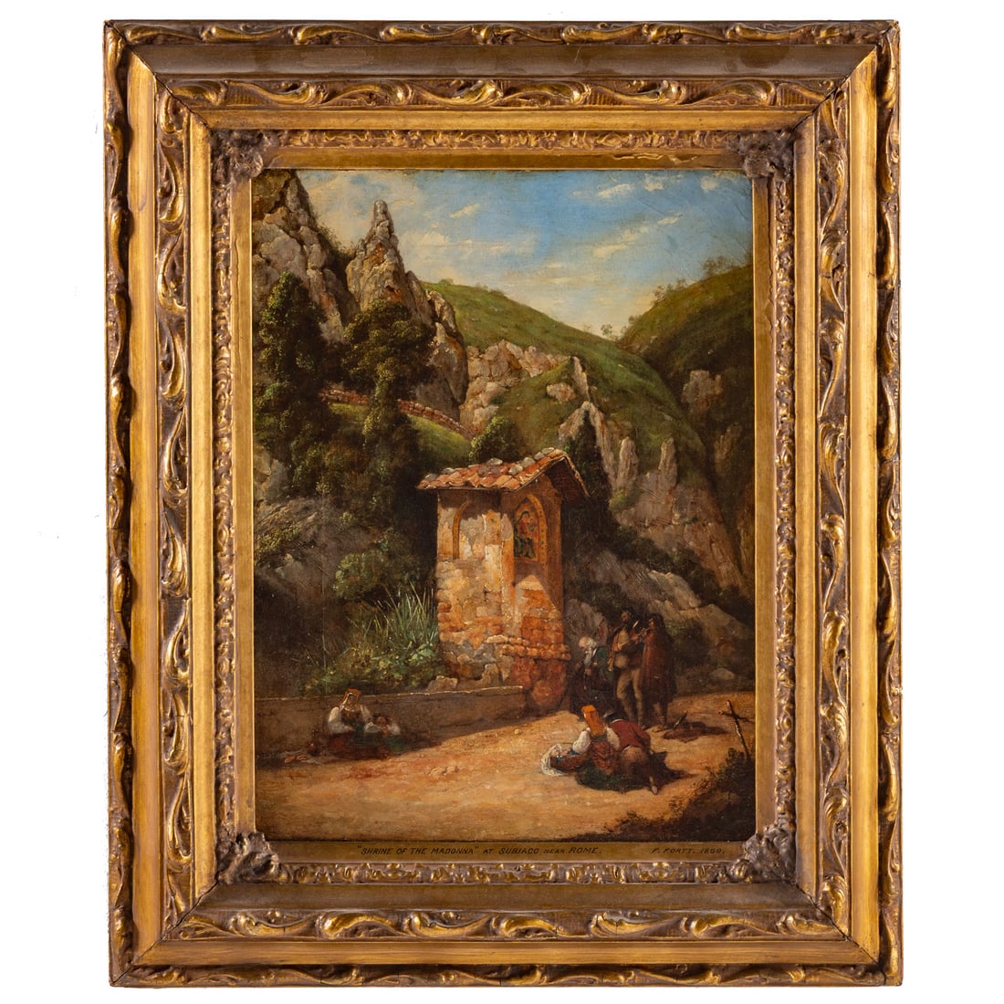 Frederick Fortt. "Shrine of the Madonna," oil: (British, 19th century) Oil on canvas, signed and dated "F. Fortt, 1859" lr, 14 1/2 x 11 in., framed size: 21 x 17 in.