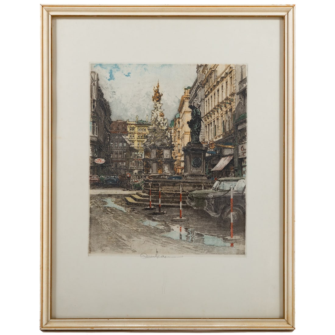 Hans Figura. "Vienna Scene II," screenprint: (Yugoslavian, 1898-1978) Signed "Hans Figura" lc, plate size: 16 3/4 x 13 3/4 in., framed size: 28 x 22 in.