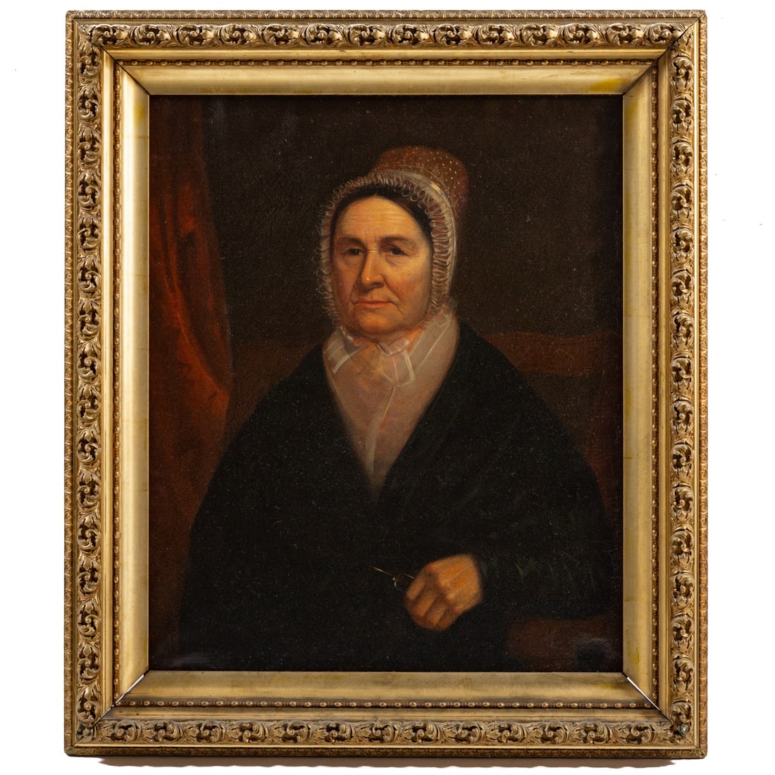 American School. Portrait of a Lady, oil: (19th century) Oil on canvas, unsigned, 28 x 22 3/4 in., framed size: 35 1/2 x 30 1/2 in.