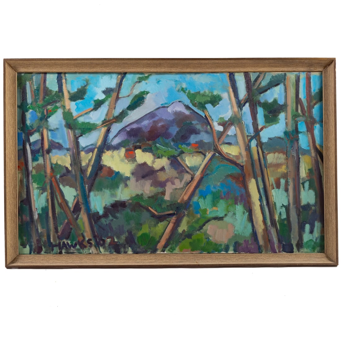 Hawks. Fauvist Landscape, oil: (20th century) Oil on canvas, signed and dated "Hawks, '62" ll, 30 x 50 in., framed size: 33 3/4 x 53 3/4 in.