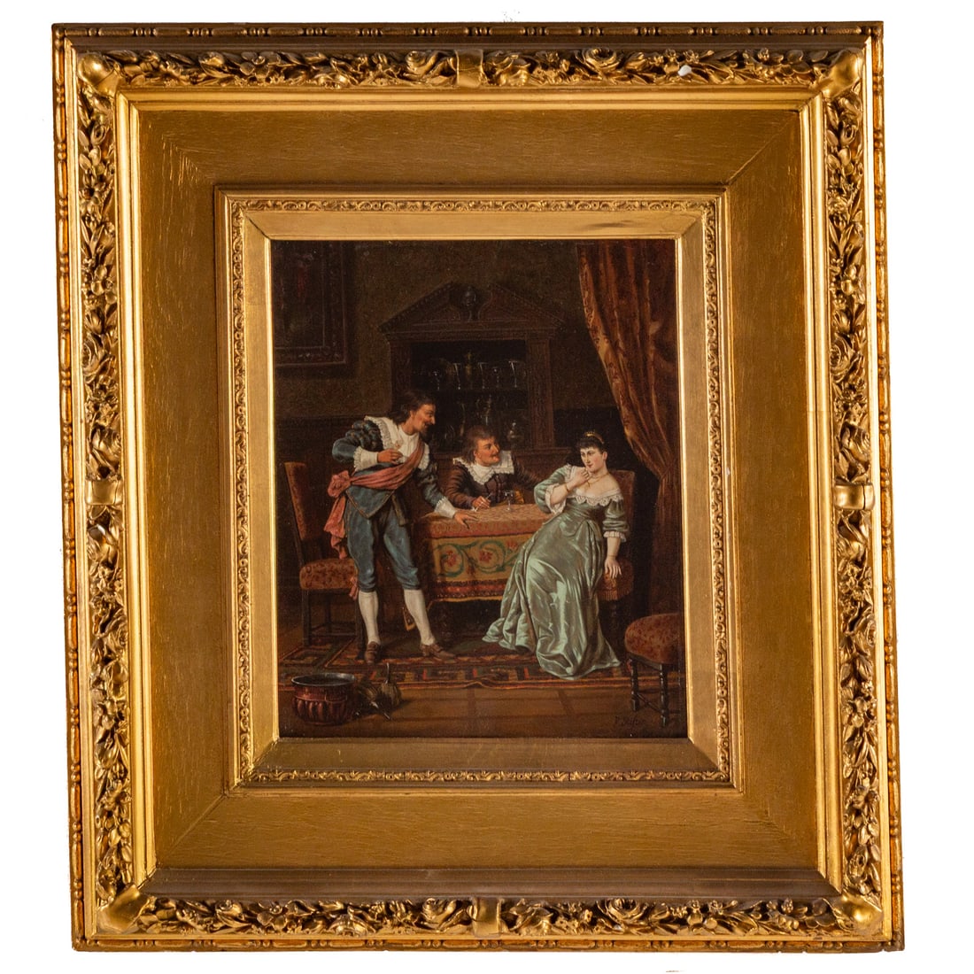 Ferdinand Stifter. "Neckerei," oil: (Austrian, 19th century) Oil on panel, signed and dated "F. Stifter, Wein, 1894" lr, 12 x 10 in., framed size: 22 3/4 x 20 1/2 in.