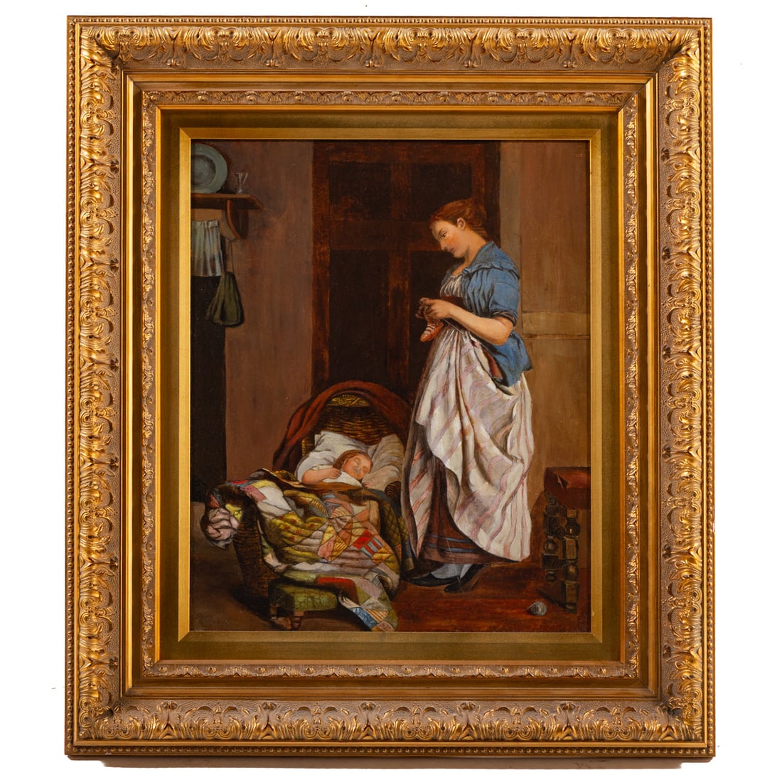Continental School. The Good Mother, oil: (19th century) Oil on canvas, unsigned, 18 1/2 x 15 1/4 in., framed size: 27 x 23 3/4 in.