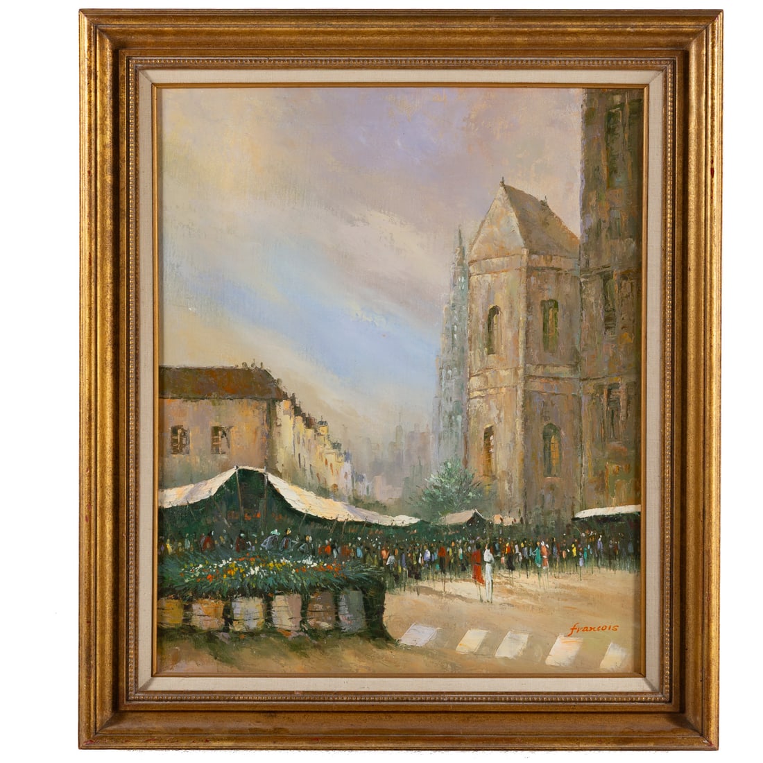 Francois. French Street Scene, oil: (20th century) Oil on canvas, signed "Francois" lr, canvas size: 24 x 20 in., framed size: 29 3/4 x 25 3/4 in.