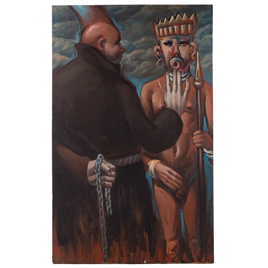 J.F. Lambert. "Fear," oil: (20th century) Oil on canvas, signed, dated and titled on verso, 80 x 50 in., unframed