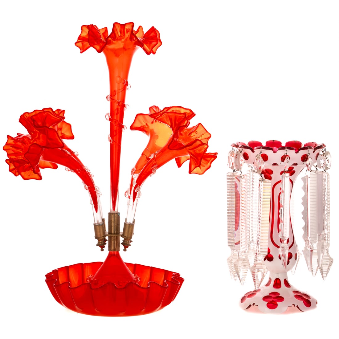 A Ruby Glass Epergne & Cased Glass Mantel Lustre (1 of 3)