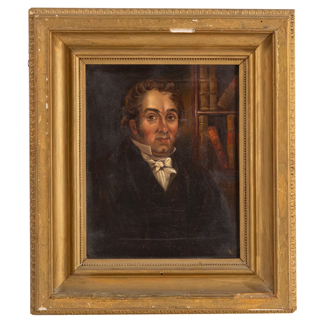 19th Century. Portrait of a Gentleman, oil: (English, 19th century) Oil on canvas, unsigned, Reeves & Sons (London) stamp on verso, sight size: 9 1/2 x 71/2 in., framed size:15 x 13 in.