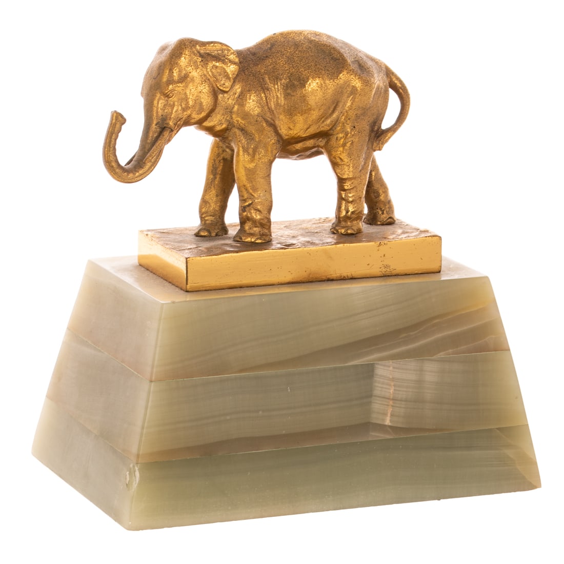 Francois Andre Clemencin. Elephant, bronze: (French, 1878-1950) A bronze figure on a green onyx plinth, signed on the base, figure: 3 1/4 in. H, 4 3/4 in. W, 2 in. D, 6 3/8 in. H overall