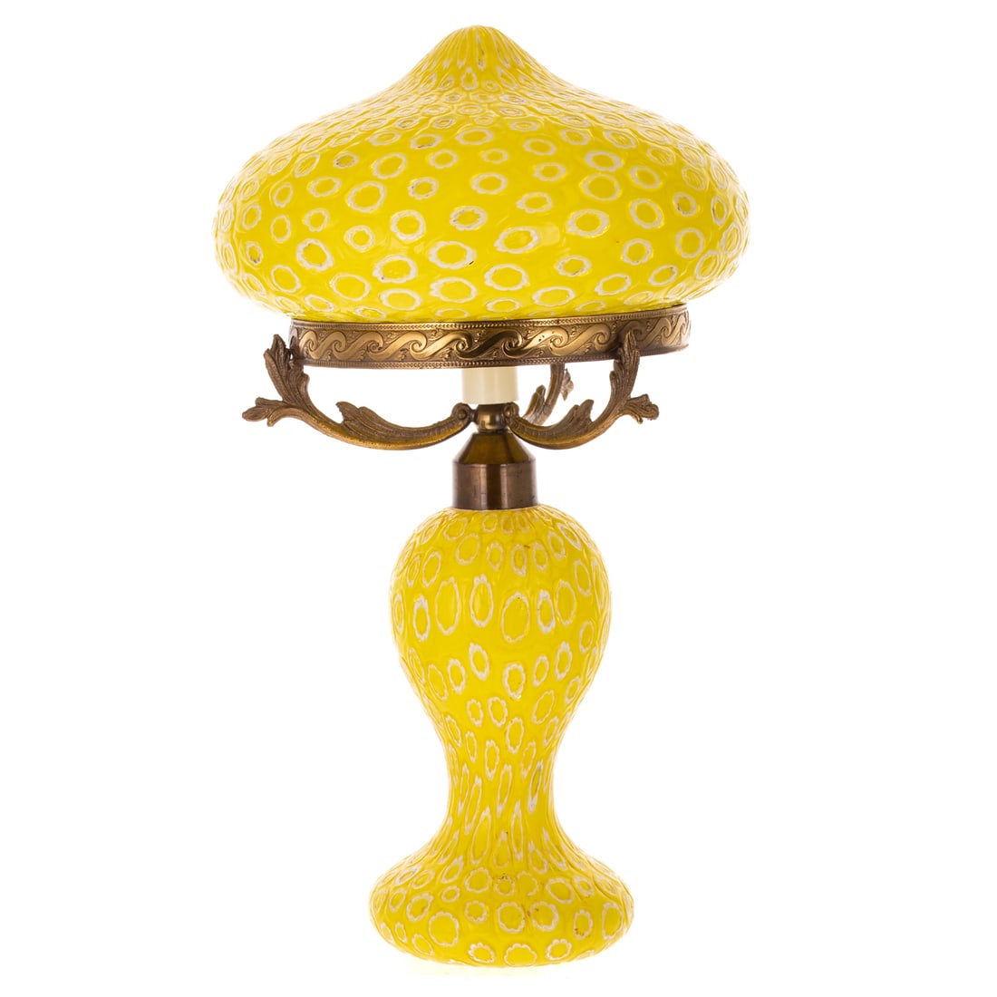 Fratelli Toso Murano Glass Millefiori Boudoir Lamp: Circa 1950s, with brass mounts, 16 1/2 in. H, 9 1/2 in. Diam.