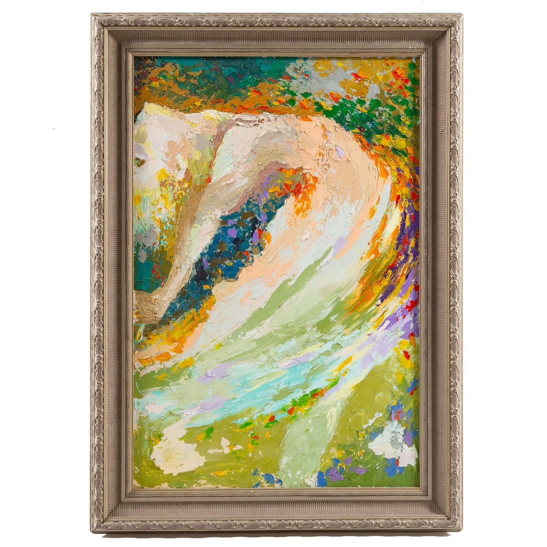20th Century. Swirling Green Abstract, oil: (20th century) Oil on canvas, unsigned, sight size: 35 1/2 x 23 1/2 in., framed size: 43 x 30 1/2 in.