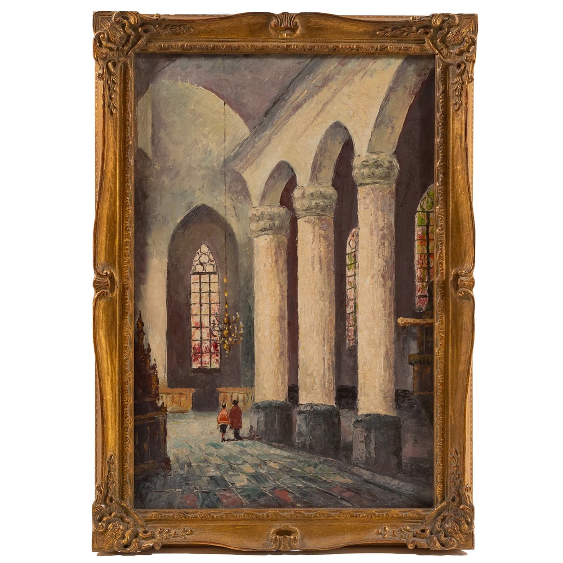 Winkelberg. Church Interior, oil: (Dutch, 20th century) Oil on canvas, signed ll, sight size: 35 x 23 in., framed size: 42 1/2 x 29 1/2 in.