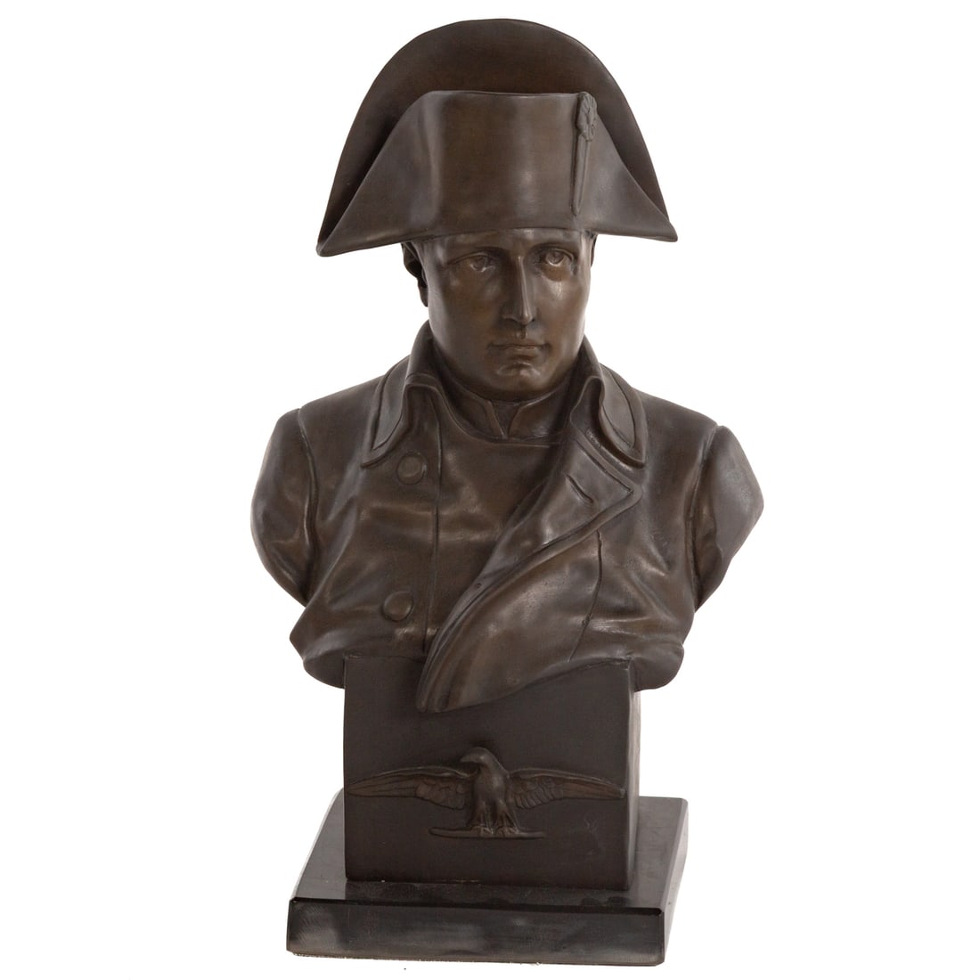After Raphael Nannini. Napoleon. Bronze: (Italian, 1852-1925) A bronze bust of Napoleon, on a marble base, signed on the back, bust: 16 in. H, 17 in. H overall