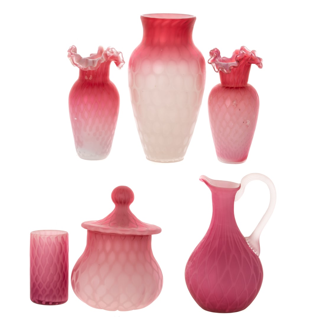 Six Air-Trap Mother-of-Pearl Satin Glass Items (1 of 3)