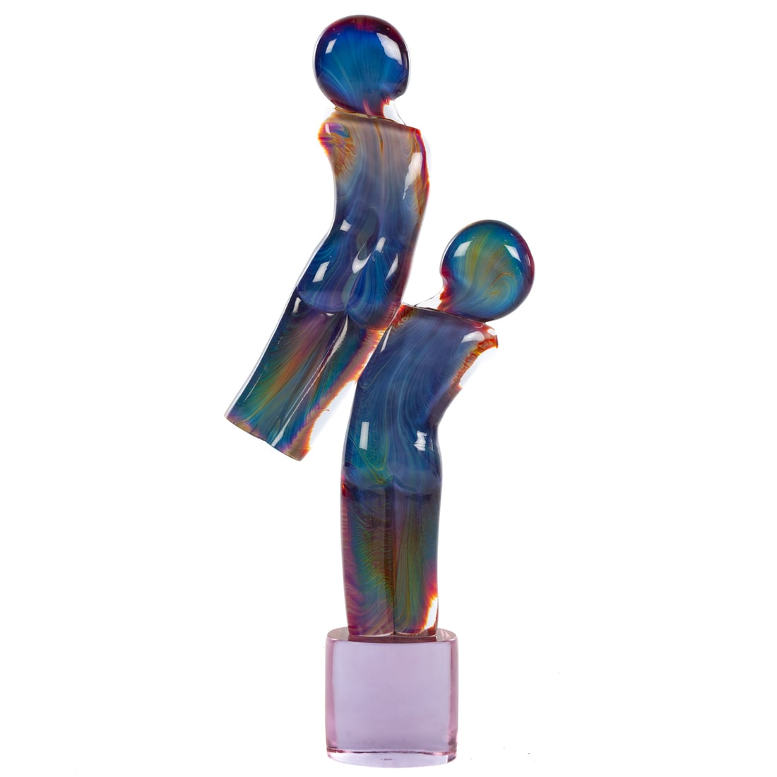 Dino Rosin Murano Glass Sculpture of a Couple: Signed on the base, stamped on the underside, 41 in. H, 13 in. W, 5 1/2 in. D