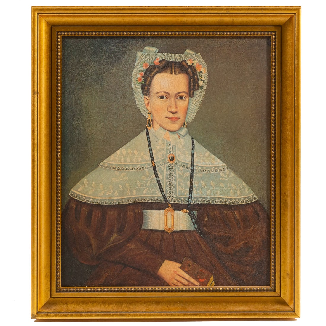 After Erastus Salisbury Field. "Mrs. Pearce," giclee: (20th century) Giclee on canvas, printed by H. A. DeNunzio Co., Sommerville, CT, sight size: 26 x 21 1/2 in., framed size: 32 x 28 in.